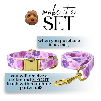 Purple Blossom Dreams Personalized Dog Collar and Leash Set Floral Lavender & Pink Design with Custom Name Gift (OG-424)