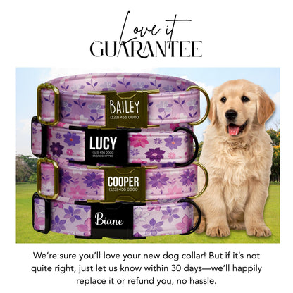 Purple Blossom Dreams Personalized Dog Collar and Leash Set Floral Lavender & Pink Design with Custom Name Gift (OG-424)
