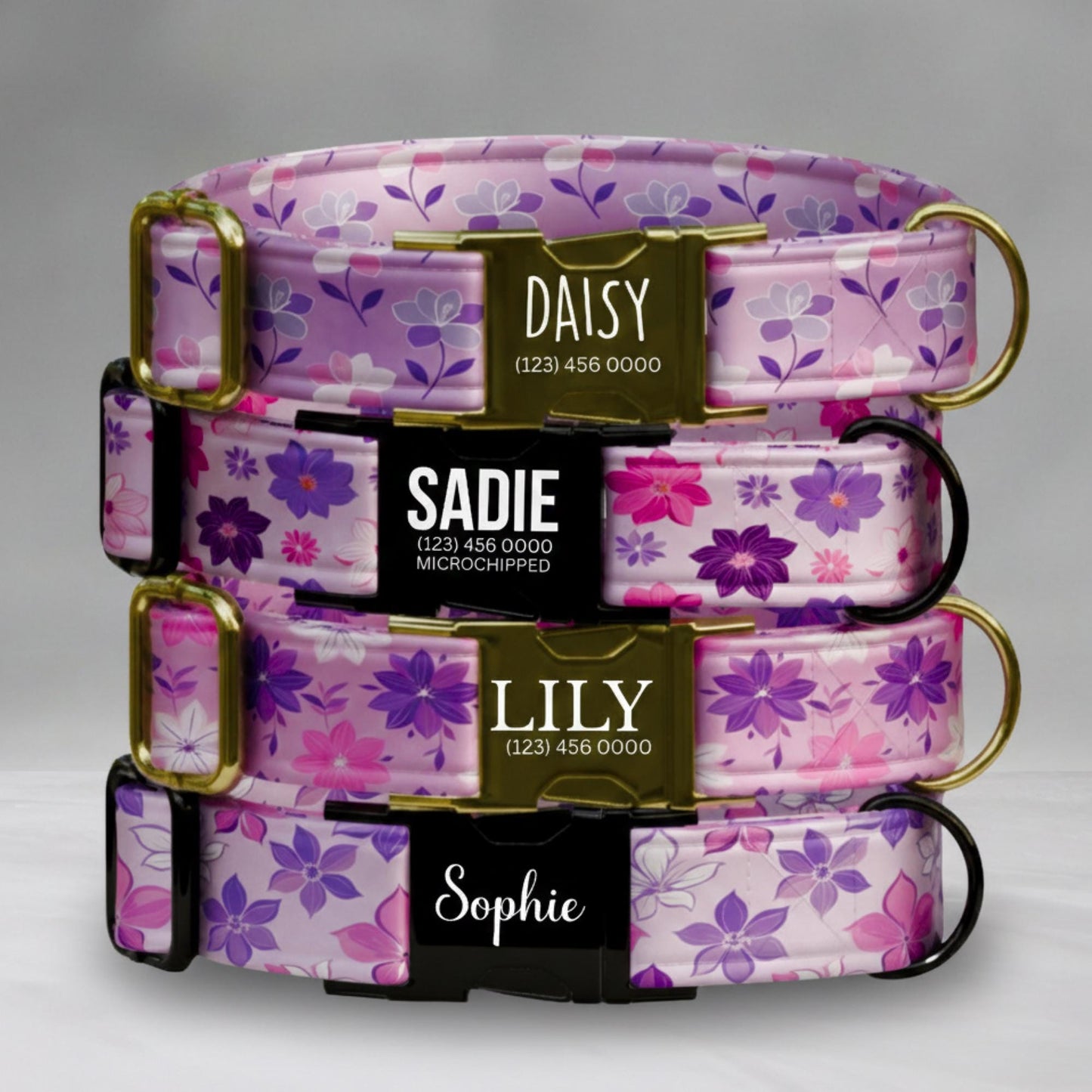 Purple Blossom Dreams Personalized Dog Collar and Leash Set Floral Lavender & Pink Design with Custom Name Gift (OG-424)