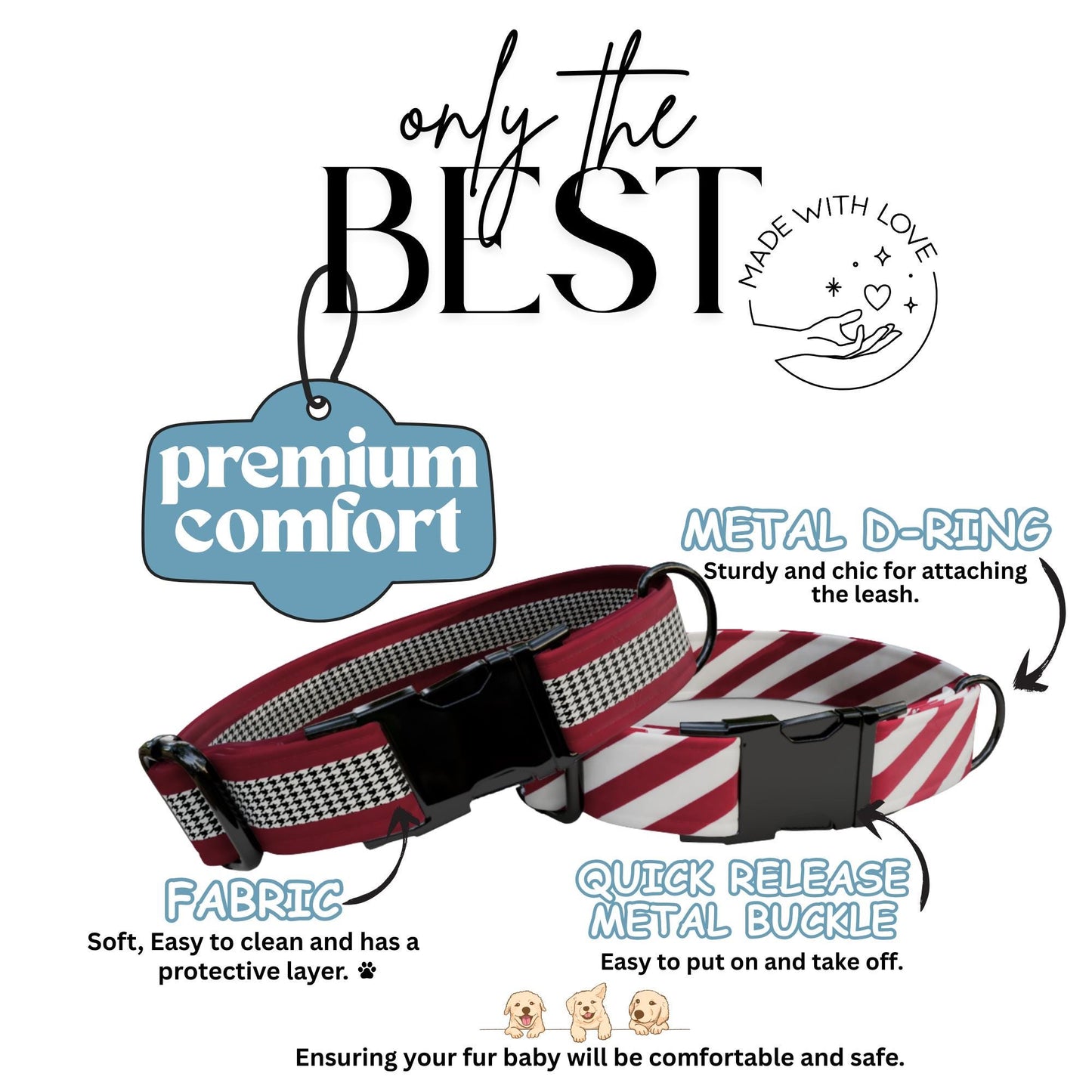 Crimson Red & White  Personalized Football Game Day Collar  Custom Engraved Name  Saturday Series (OG-436)