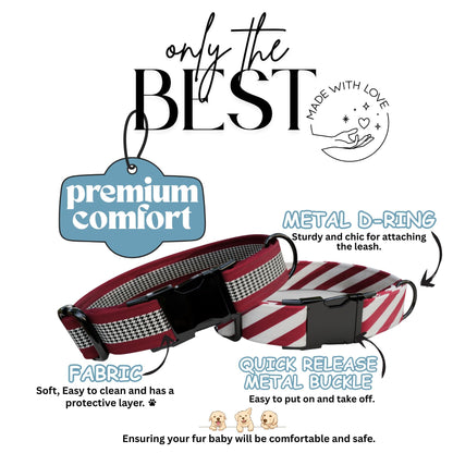 Crimson Red & White  Personalized Football Game Day Collar  Custom Engraved Name  Saturday Series (OG-436)