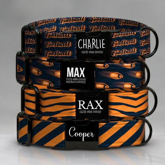 Navy & Burnt Orange Dog Collar  Personalized Football Game Day Collar  Custom Engraved Name  Saturday Series (OG-438)