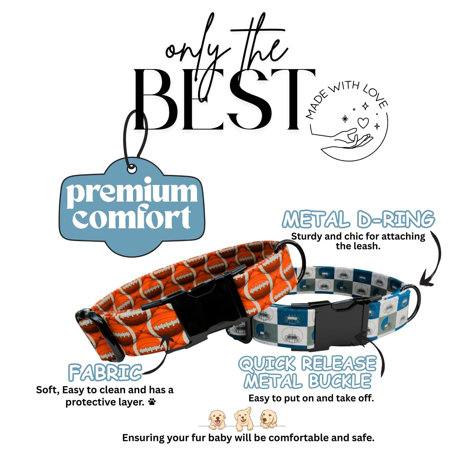 All-Star Game Day Dog Collar  Personalized Football Vibes Aqua & Orange Pup Sunday Funday Football Dog Collar (OG-441)