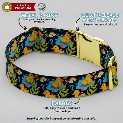 Rubber Ducky Dog Collar with Leash: Playful Kids Theme, Adjustable, Handmade (OG-453)