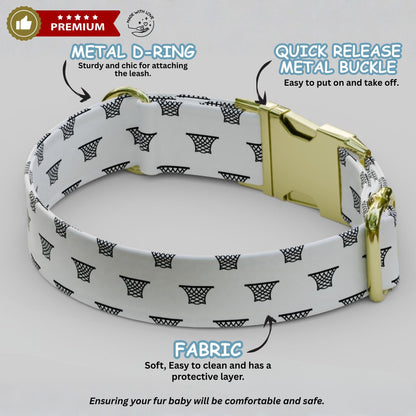 Basketball Print Dog Collar, Personalized Sports Theme- USA Handmade with matching LEASH, Custom Gift Ready (OG-456)