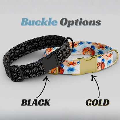 Basketball Print Dog Collar, Personalized Sports Theme- USA Handmade with matching LEASH, Custom Gift Ready (OG-456)