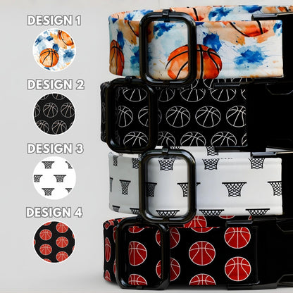 Basketball Print Dog Collar, Personalized Sports Theme- USA Handmade with matching LEASH, Custom Gift Ready (OG-456)