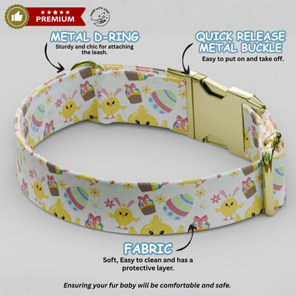 Easter Bunny Personalized Dog Collar Custom Name Pastel Spring Collar Chick & Egg Print Puppy Collar Girl Dog Gift (OG-465)