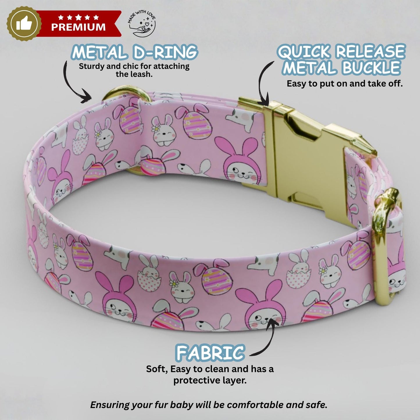 Pink Easter Bunny Personalized Dog Collar Custom Name Spring Puppy Collar Girl Dog Easter Gift (OG-466)