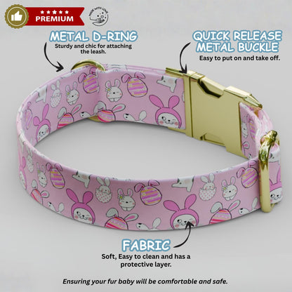 Pink Easter Bunny Personalized Dog Collar Custom Name Spring Puppy Collar Girl Dog Easter Gift (OG-466)