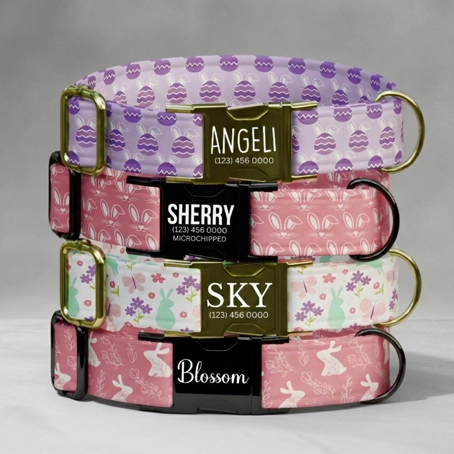 Pastel Easter Personalized Dog Collar Custom Name Bunny & Egg Spring Floral Girl Puppy (OG-467)