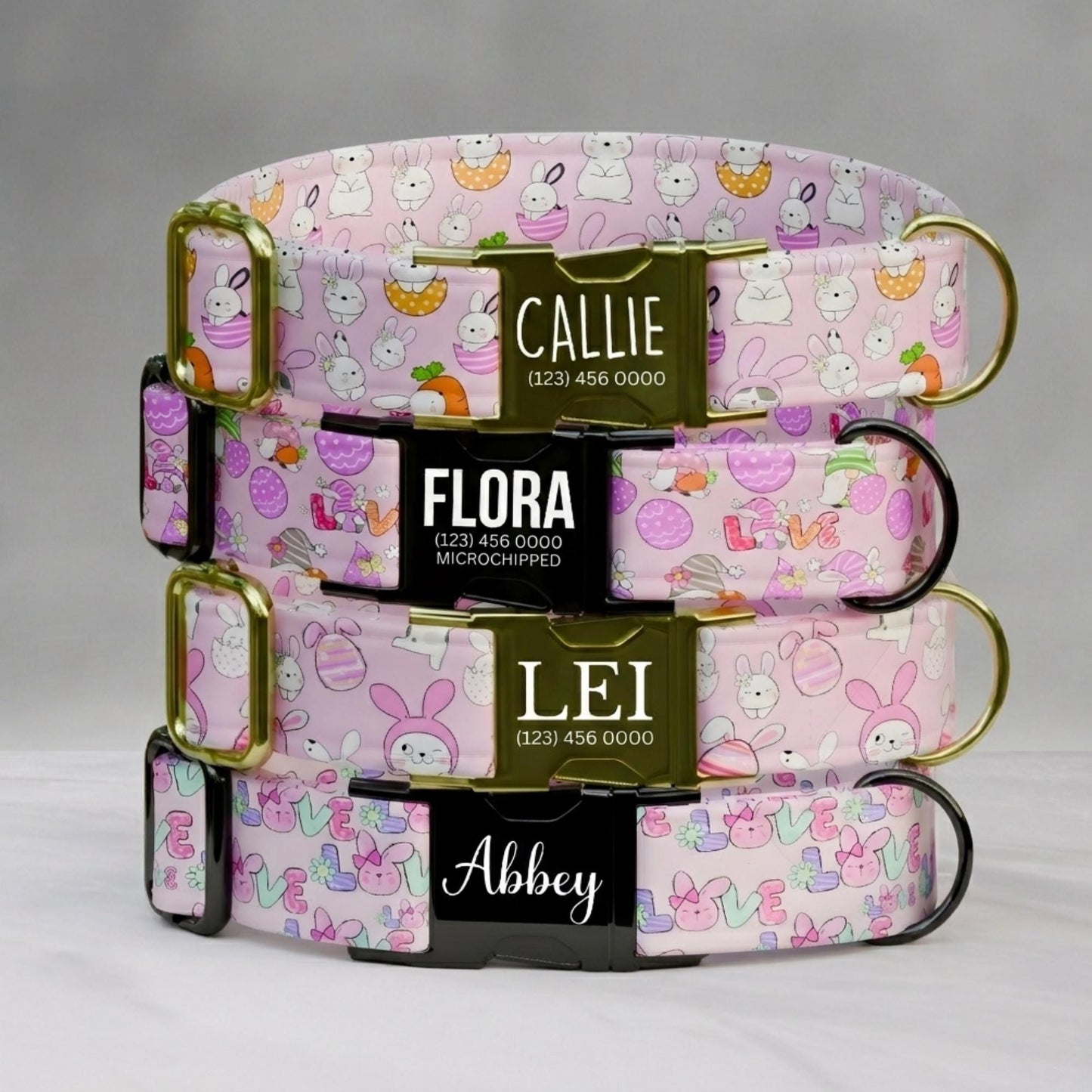 Pink Easter Bunny Personalized Dog Collar Custom Name Spring Puppy Collar Girl Dog Easter Gift (OG-466)