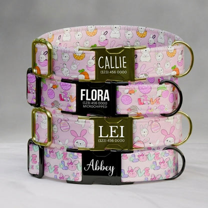 Pink Easter Bunny Personalized Dog Collar Custom Name Spring Puppy Collar Girl Dog Easter Gift (OG-466)