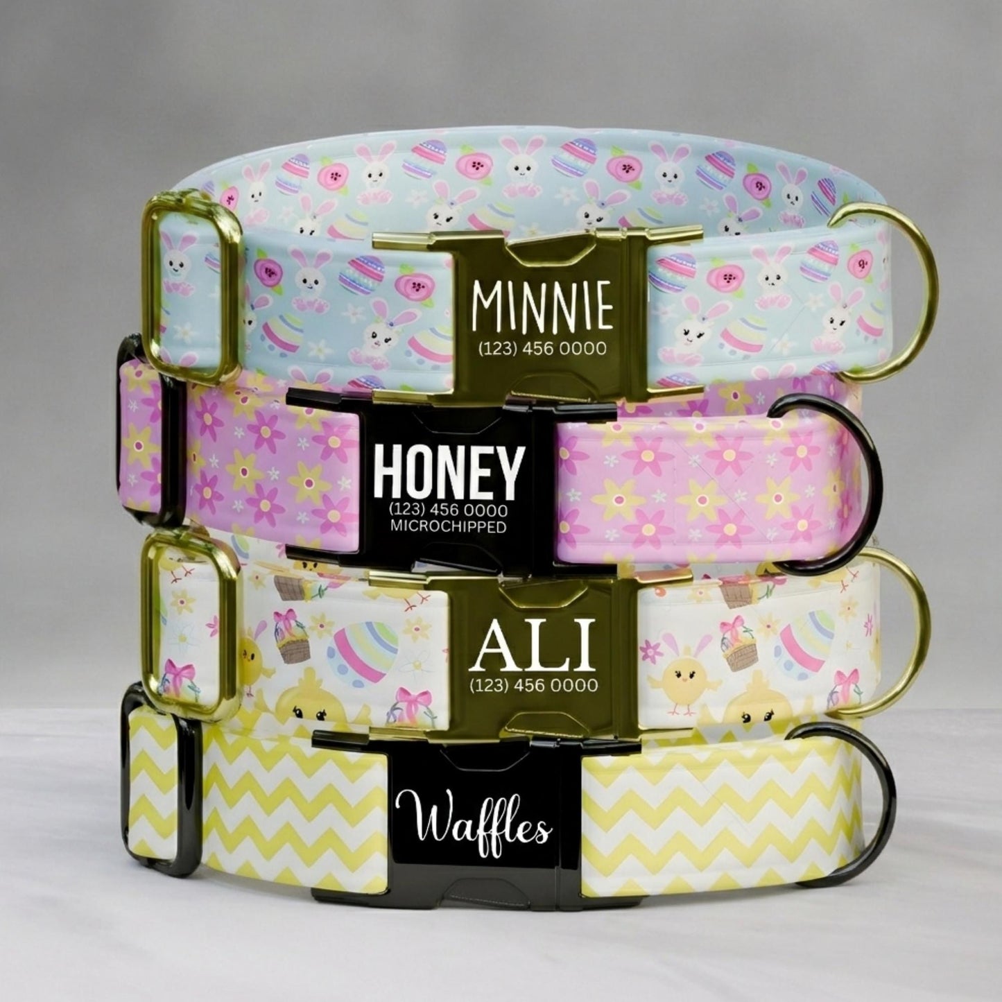 Easter Bunny Personalized Dog Collar Custom Name Pastel Spring Collar Chick & Egg Print Puppy Collar Girl Dog Gift (OG-465)