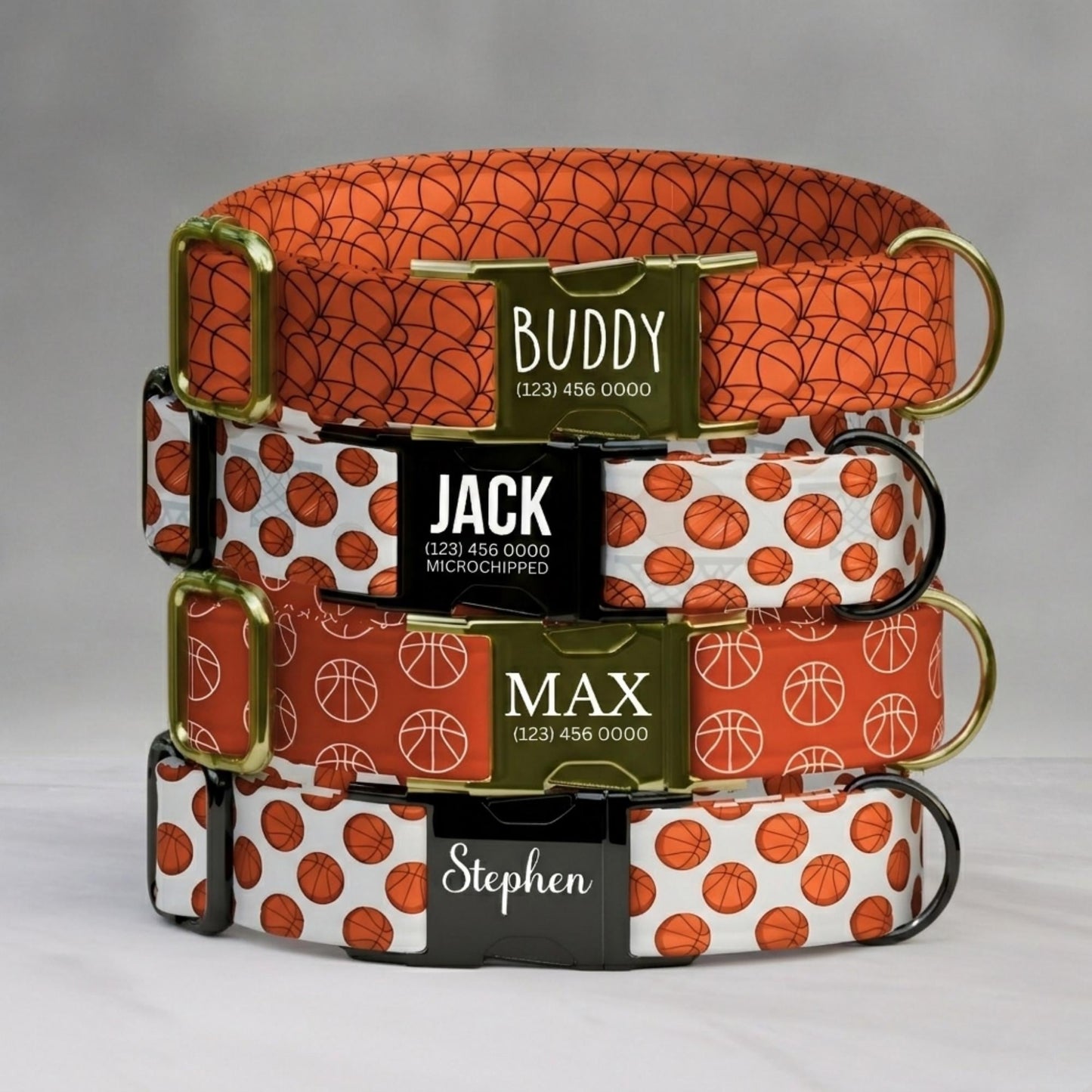 Basketball Print Dog Collar, Personalized Sports Theme- USA Handmade with matching LEASH, Custom Gift Ready (OG-458)