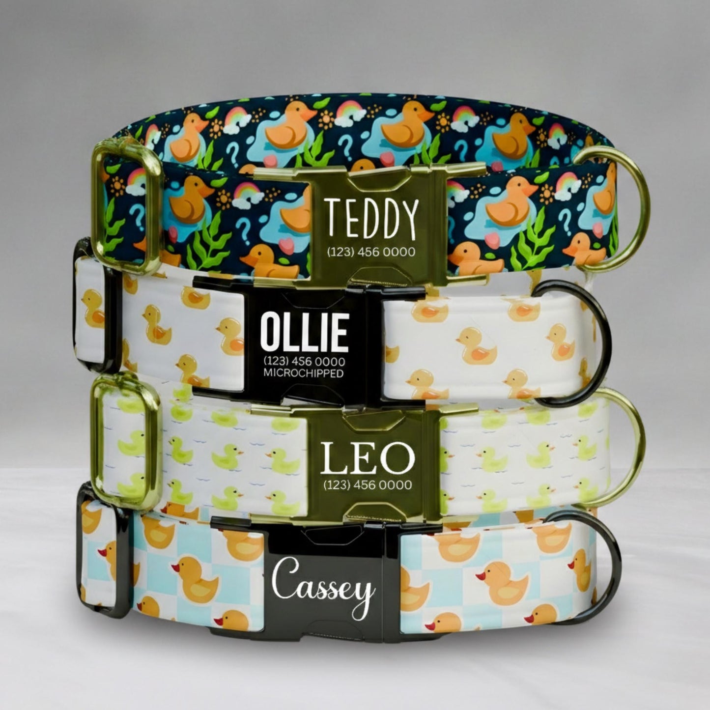 Rubber Ducky Dog Collar with Leash: Playful Kids Theme, Adjustable, Handmade (OG-453)