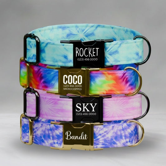 Tie-Dye Dream Dog Collar Personalized Name Tag Colorful Rainbow Pup Collar Custom Pet Collar Girly & Bold Vibes (OG-449)