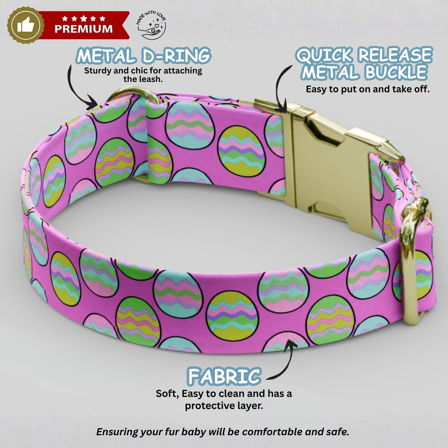 Personalized Easter Egg Dog Collar Custom Name Spring Puppy Collar Bright Pastel Pet Collar Pet ID Tag (OG-470)