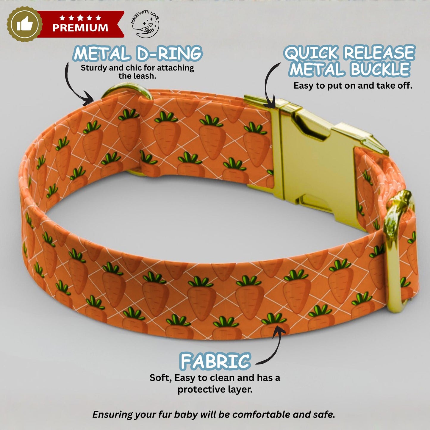 Hoppy Carrot Dog Collar Personalized Spring Puppy Collar Custom Name & Number Easter Pet Collar (OG-472)