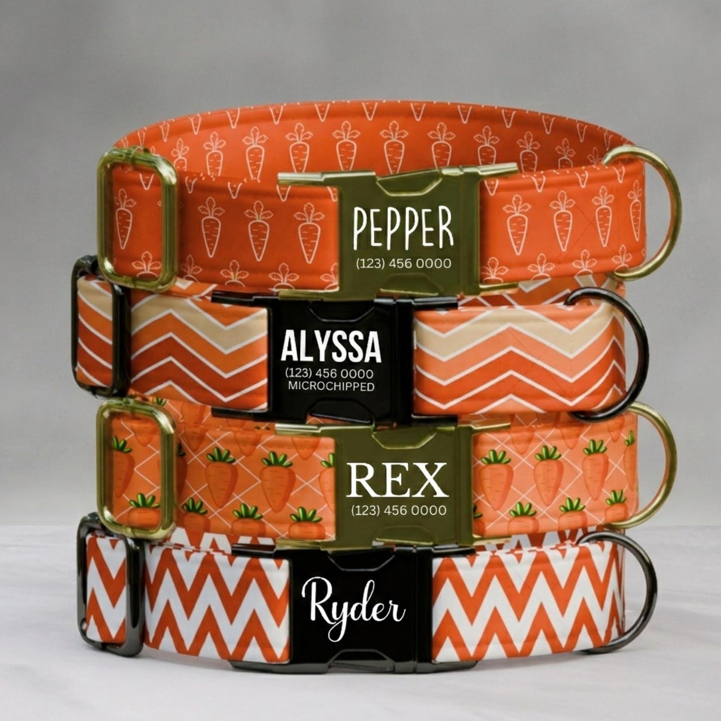 Hoppy Carrot Dog Collar Personalized Spring Puppy Collar Custom Name & Number Easter Pet Collar (OG-472)