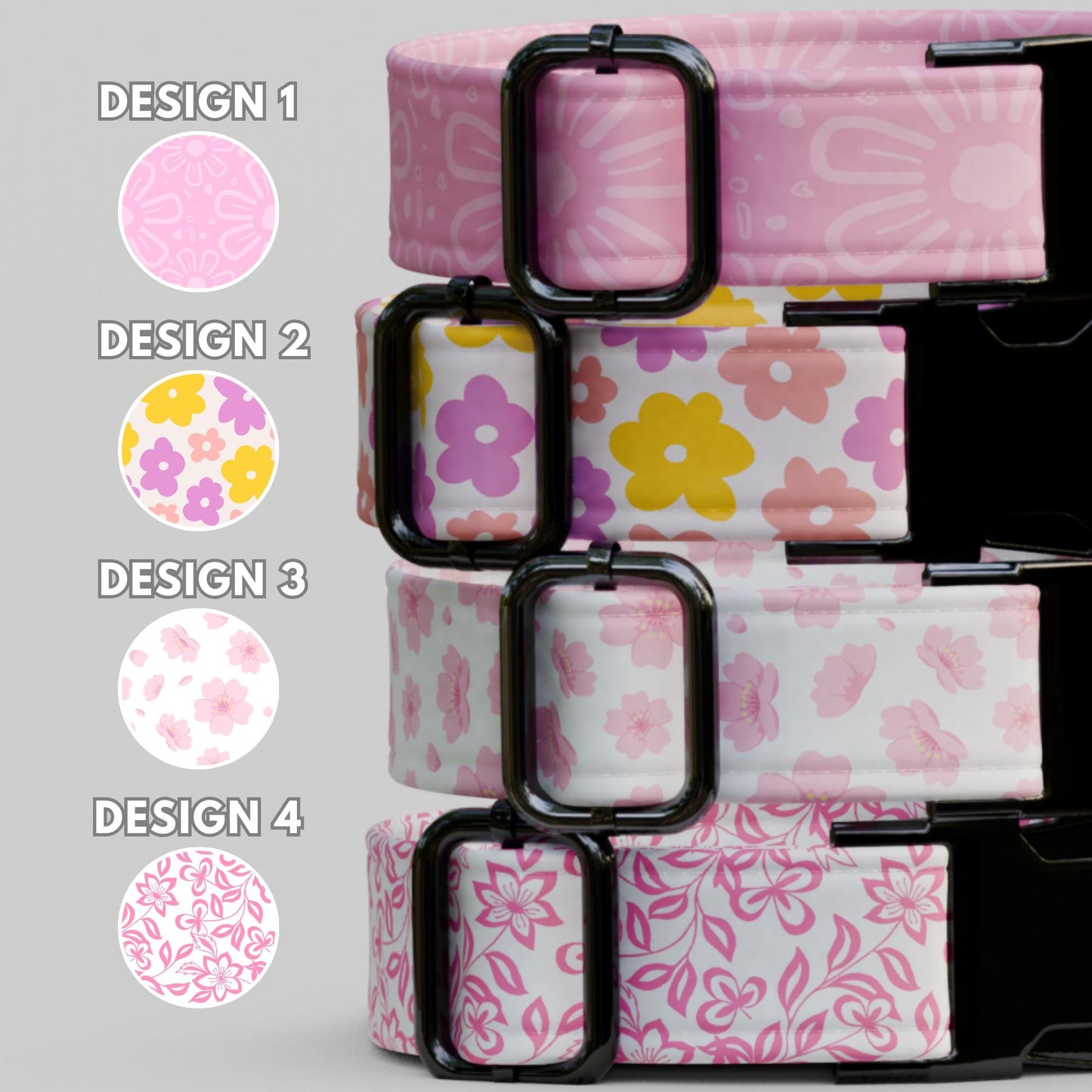 Pink Floral Personalized Dog Collar & Leash Set Flower Design Girl Dog Gift (OG-480)