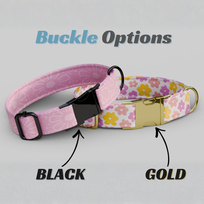 Pink Floral Personalized Dog Collar & Leash Set Flower Design Girl Dog Gift (OG-480)