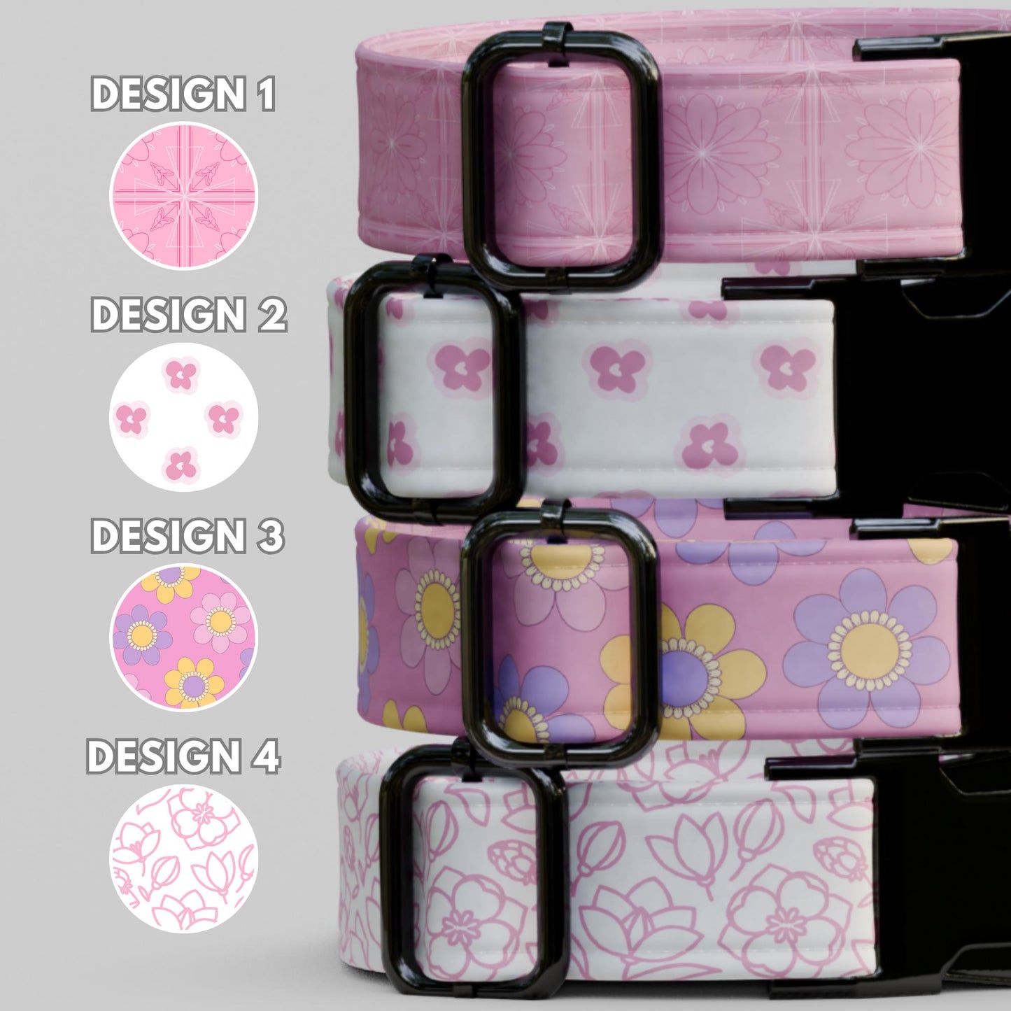 Pink Floral Personalized Dog Collar & Leash Set | Engraved Nameplate Flower Design (OG-482)