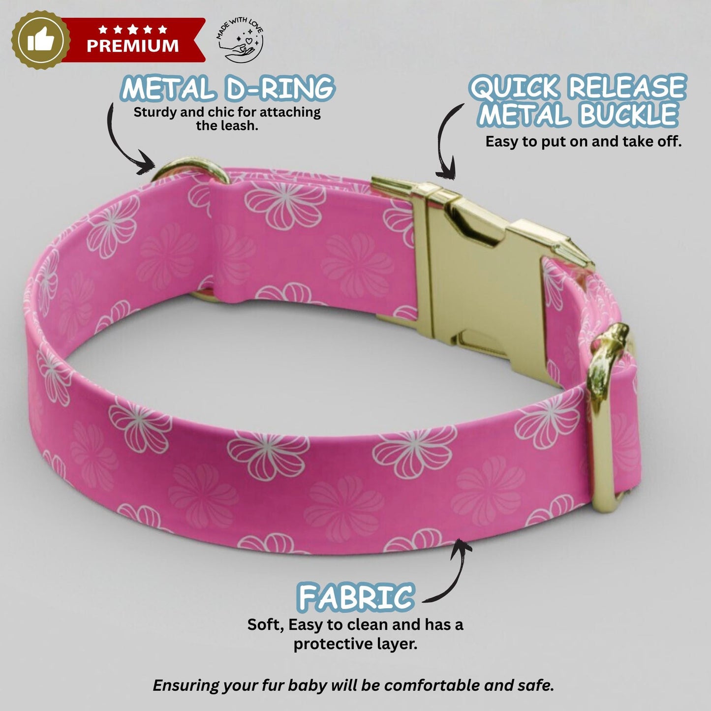 Pink and Yellow Floral Personalized Dog Collar & Leash Set Tropical Flower Girl Dogs (OG-485)