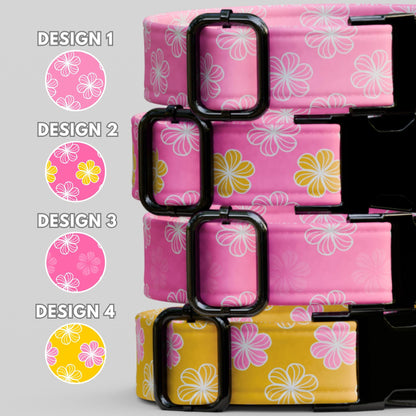 Pink and Yellow Floral Personalized Dog Collar & Leash Set Tropical Flower Girl Dogs (OG-485)