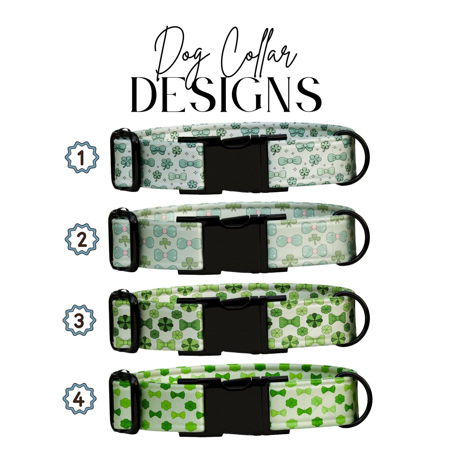 Lucky Charm Bow & Clover Personalized Dog Collar  St. Pawtricks Day Pet ID (OG-431)