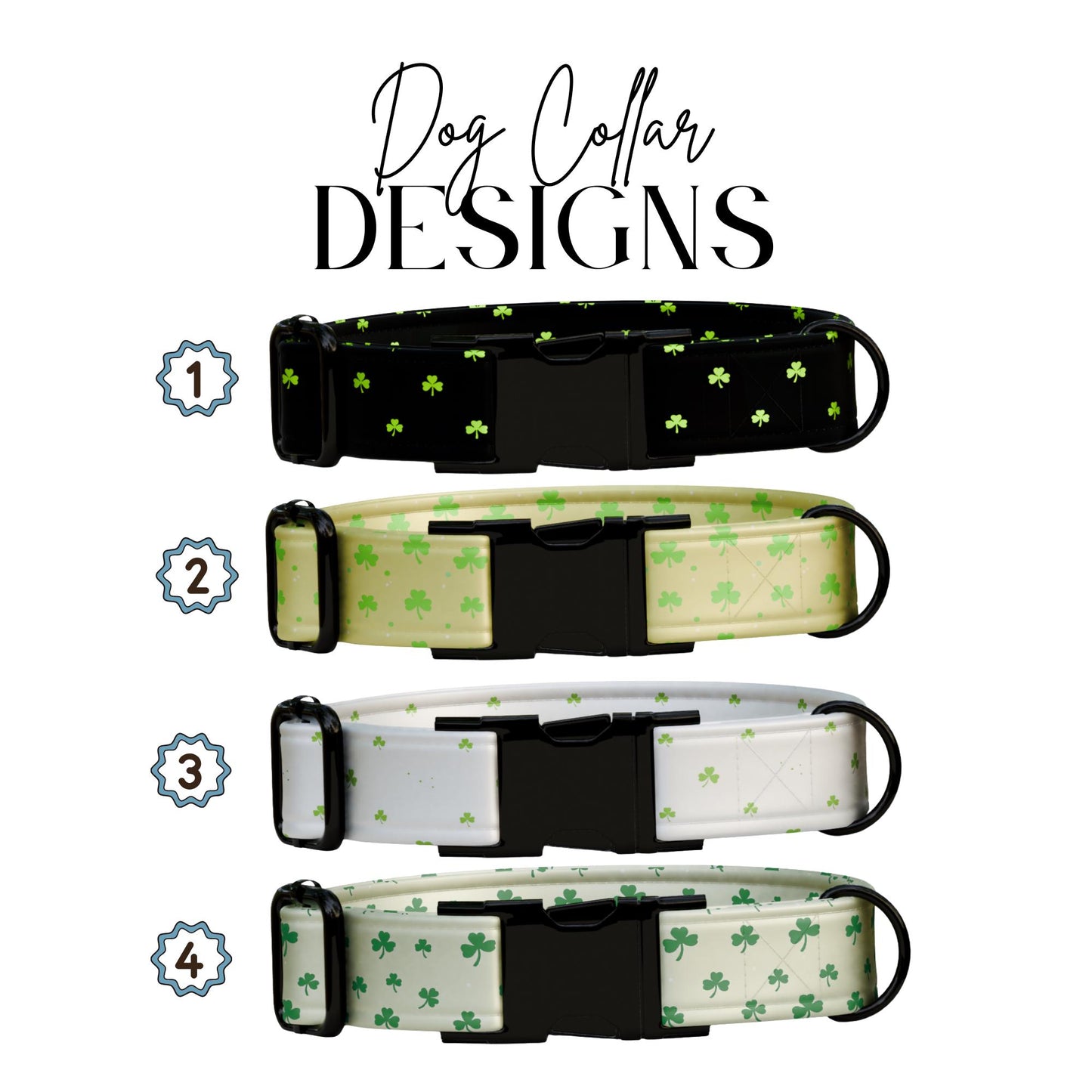 Lucky Clover Personalized Dog Collar  St. Patricks Day Shamrock Design Pet Gift (OG-432)