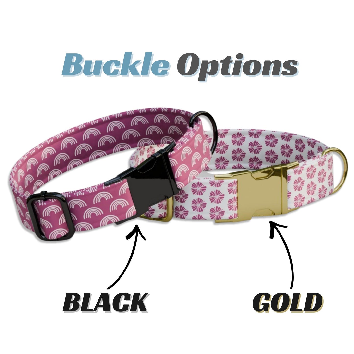 Pink Dog Collar Custom Name Engraved Buckle Floral Heart Rainbow Girl Dog Gift (OG-486)