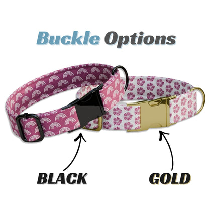 Pink Dog Collar Custom Name Engraved Buckle Floral Heart Rainbow Girl Dog Gift (OG-486)