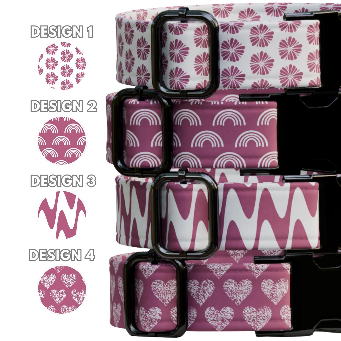 Pink Dog Collar Custom Name Engraved Buckle Floral Heart Rainbow Girl Dog Gift (OG-486)