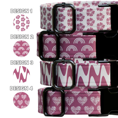 Pink Dog Collar Custom Name Engraved Buckle Floral Heart Rainbow Girl Dog Gift (OG-486)