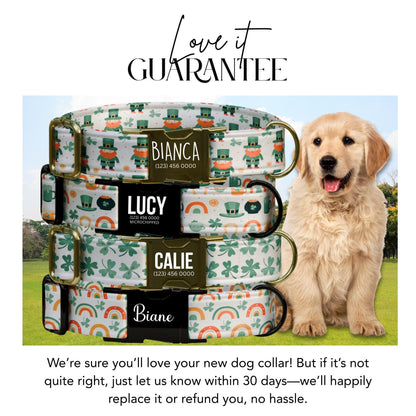 Lucky Pup Personalized Dog Collar  St. Patricks Day Shamrocks, Leprechauns & Rainbows Collar (OG-433)