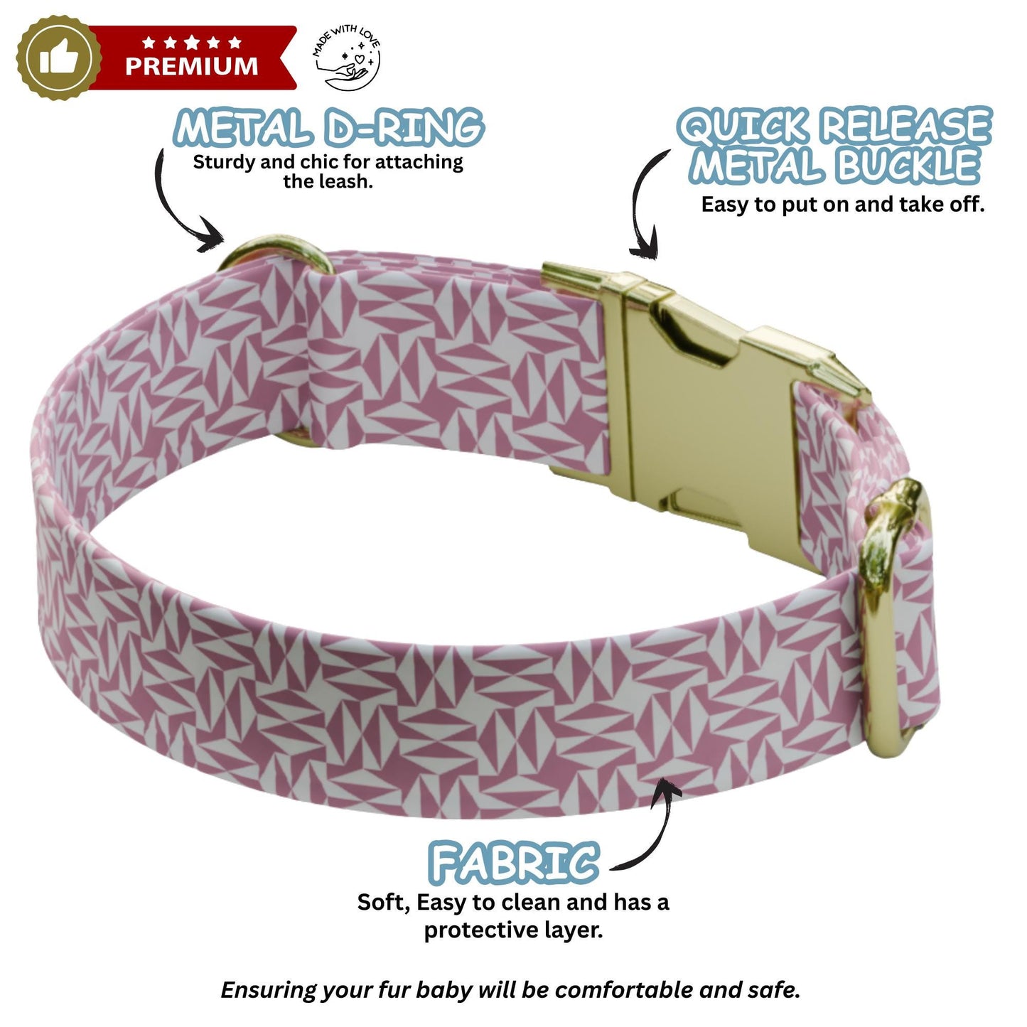 Geometric Dog Collar Custom Modern Pet Name Tag Collar USA Handmade Puppy Gift (OG-491)