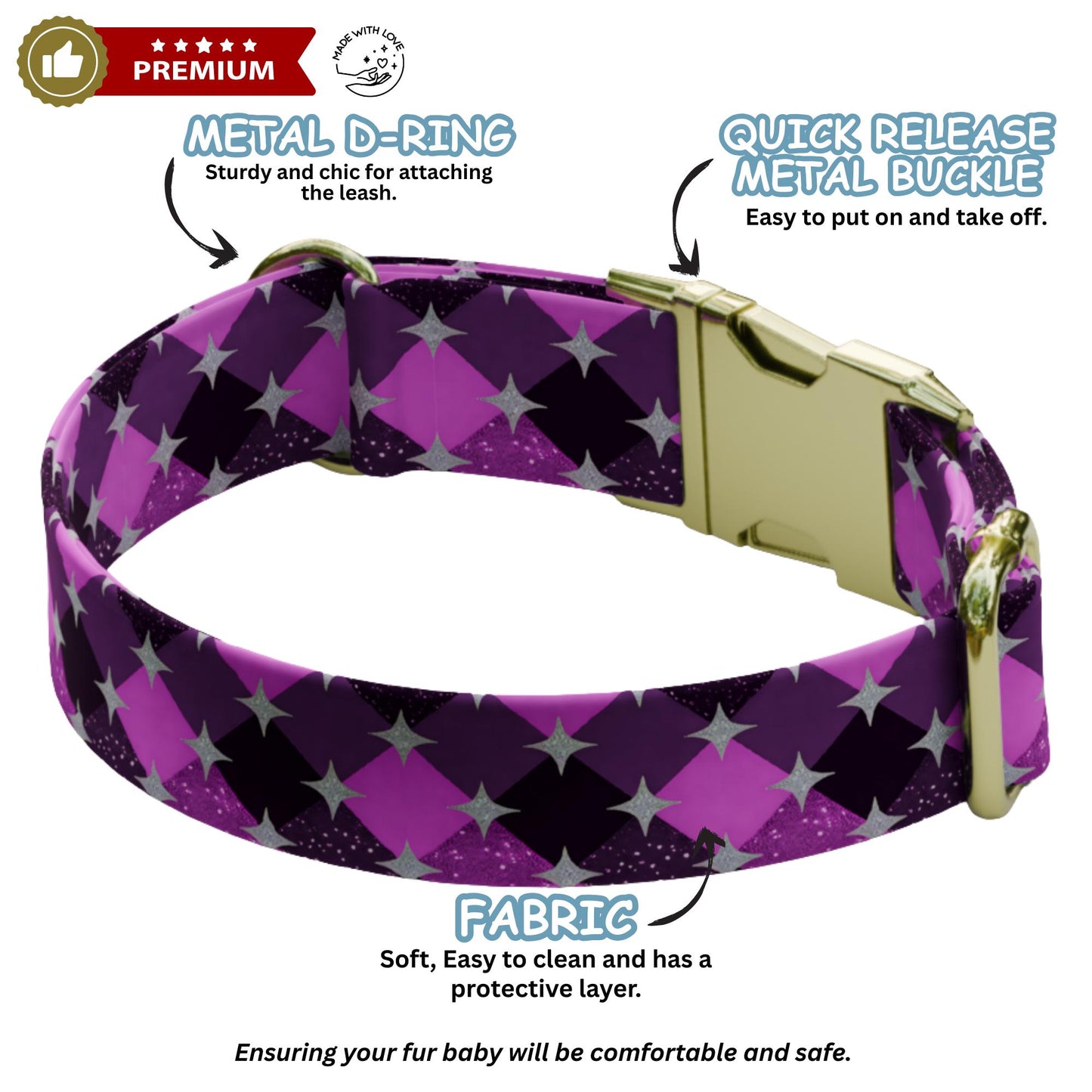 Groovy Purple Personalized Dog Collar Custom Name Retro Pattern Puppy Pet ID Tag (OG-493)