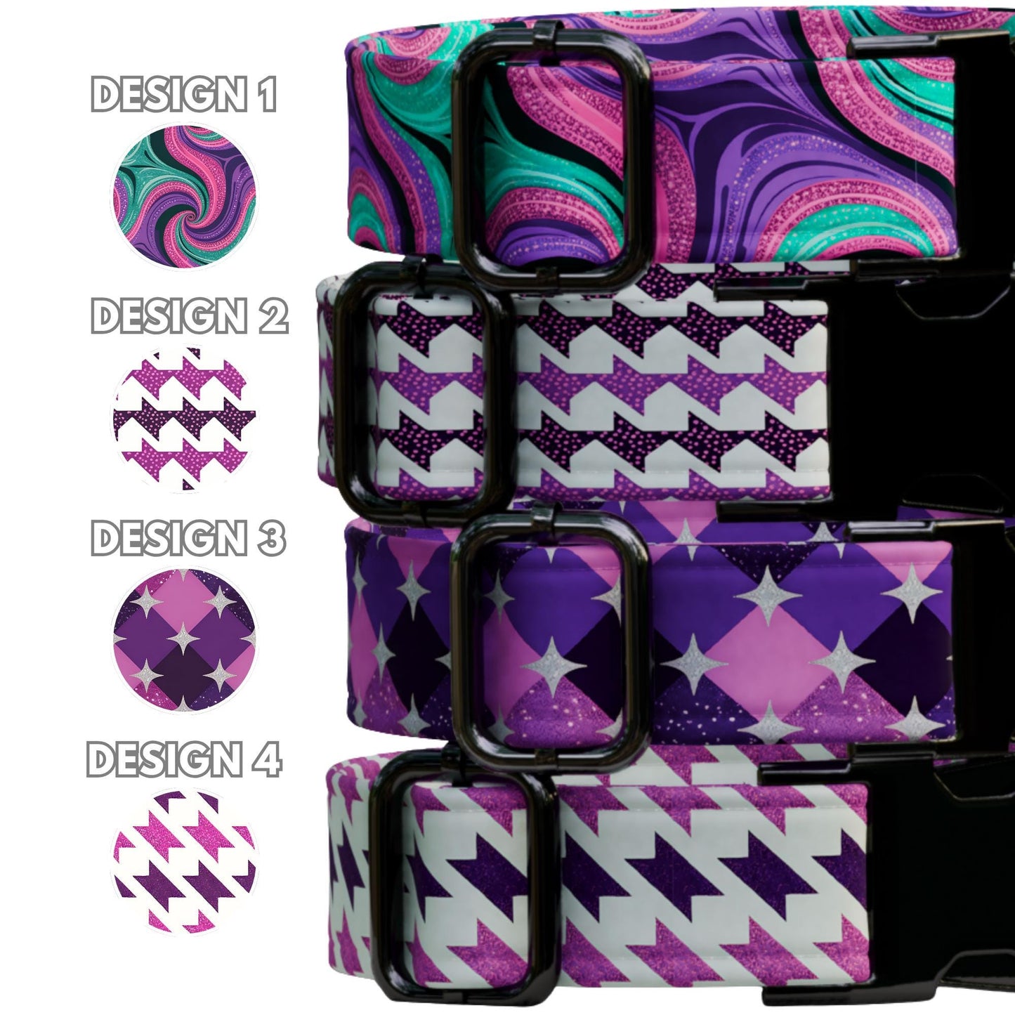 Groovy Purple Personalized Dog Collar Custom Name Retro Pattern Puppy Pet ID Tag (OG-493)