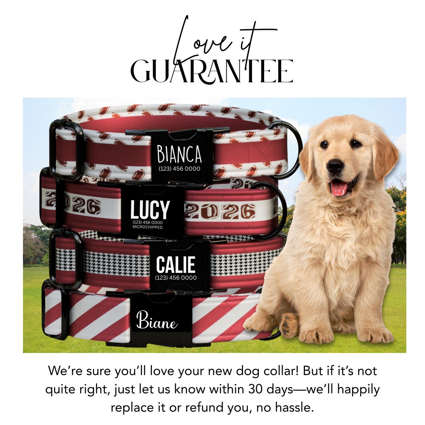 Crimson Red & White  Personalized Football Game Day Collar  Custom Engraved Name  Saturday Series (OG-436)