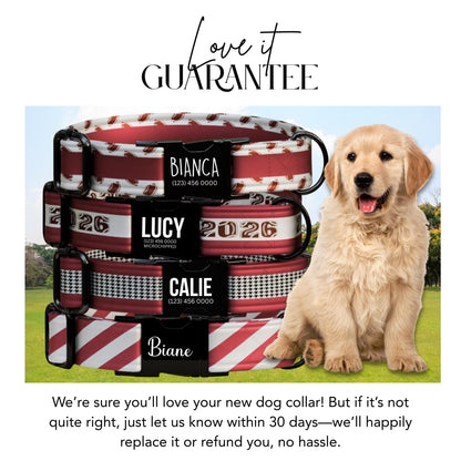 Crimson Red & White  Personalized Football Game Day Collar  Custom Engraved Name  Saturday Series (OG-436)