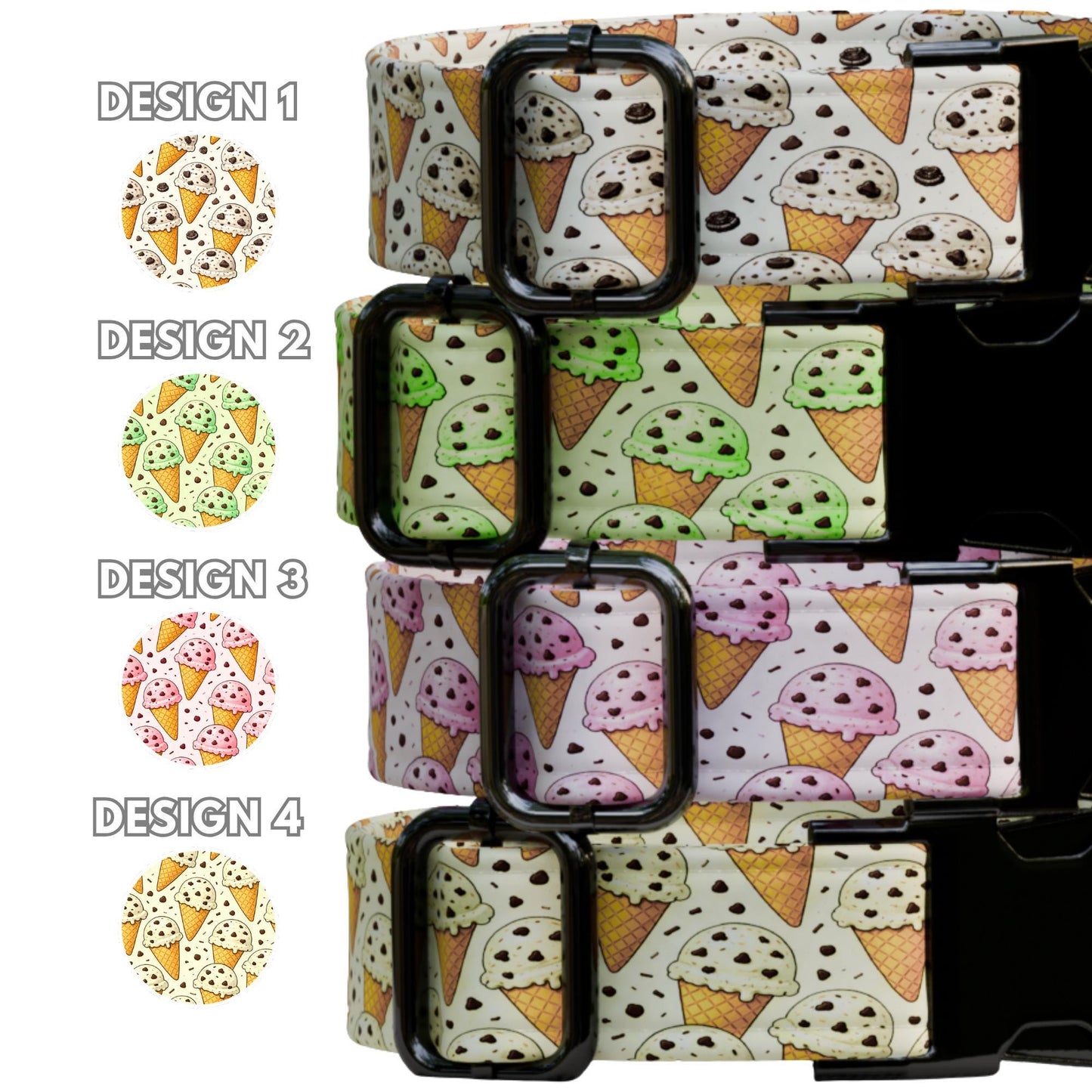 Vanilla Chocolate Chip Ice Cream Personalized Dog Collar Engraved Buckle, Handmade in USA (OG-494)