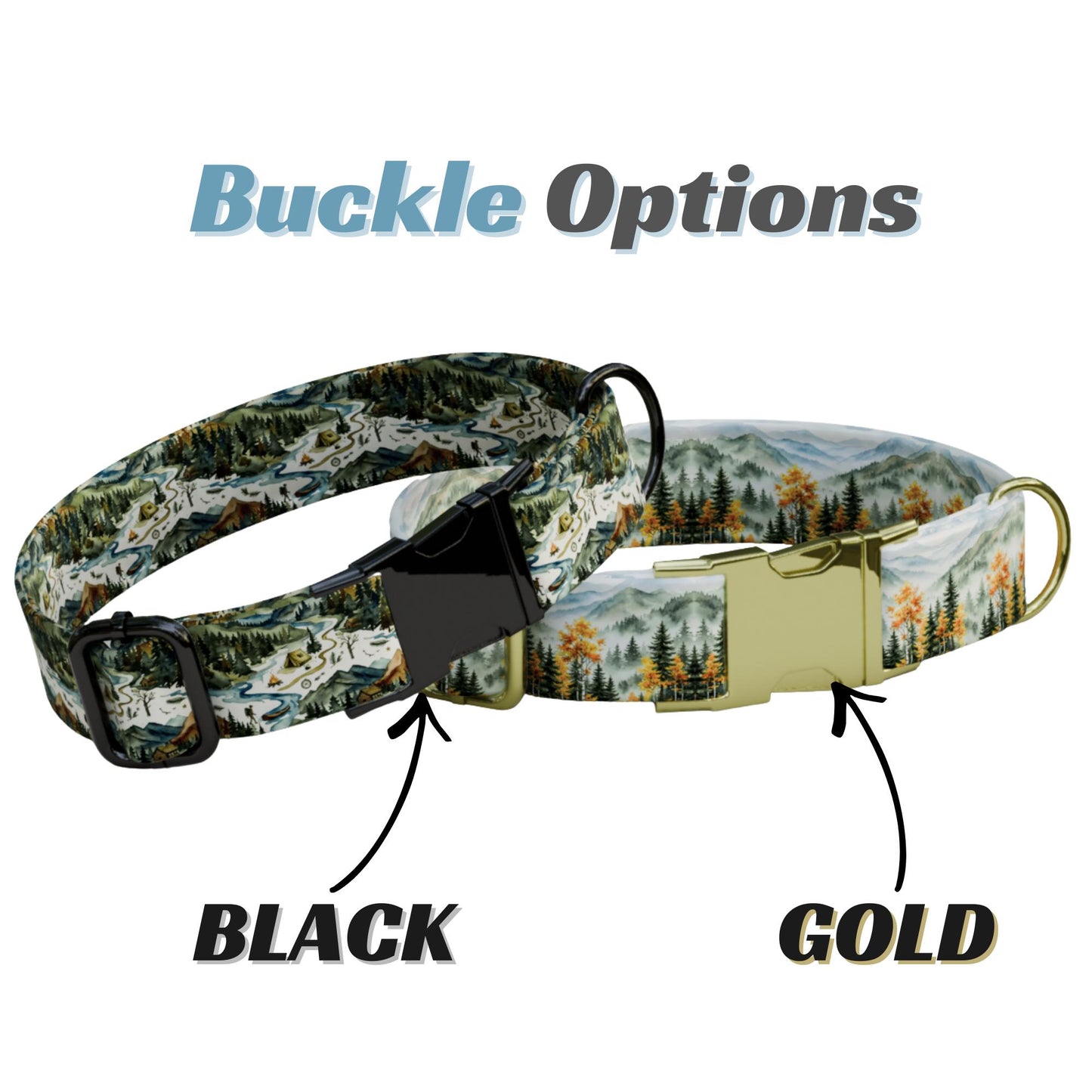 Adventure Forest Dog Collar Mountain Landscape Collar Personalized Engraved Buckle, Handmade in USA (OG-496)