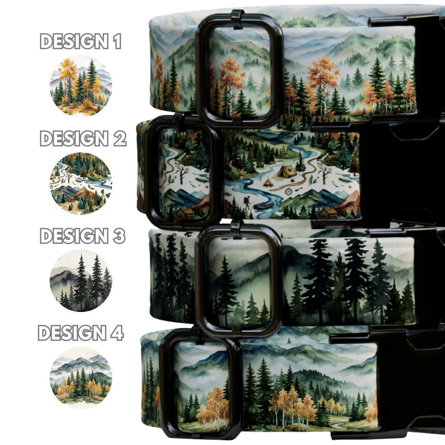Adventure Forest Dog Collar Mountain Landscape Collar Personalized Engraved Buckle, Handmade in USA (OG-496)