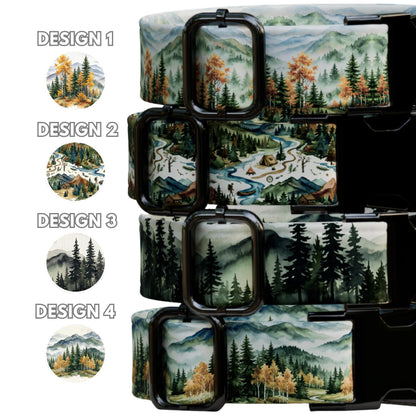 Adventure Forest Dog Collar Mountain Landscape Collar Personalized Engraved Buckle, Handmade in USA (OG-496)