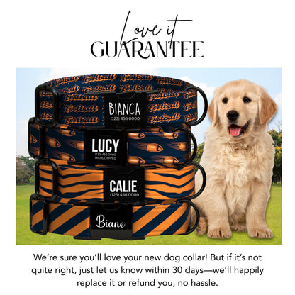 Navy & Burnt Orange Dog Collar  Personalized Football Game Day Collar  Custom Engraved Name  Saturday Series (OG-438)