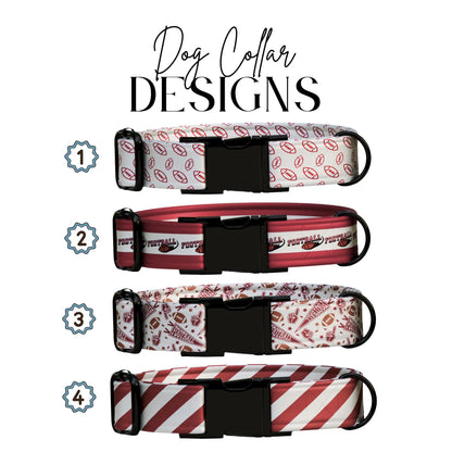 Football Saturday Dog Collar Cardinal Red & White Personalized Football-Inspired Pup Collar Custom Name Sporty Striped Pet Gift (OG-437)