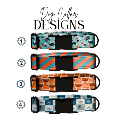 All-Star Game Day Dog Collar  Personalized Football Vibes Aqua & Orange Pup Sunday Funday Football Dog Collar (OG-441)
