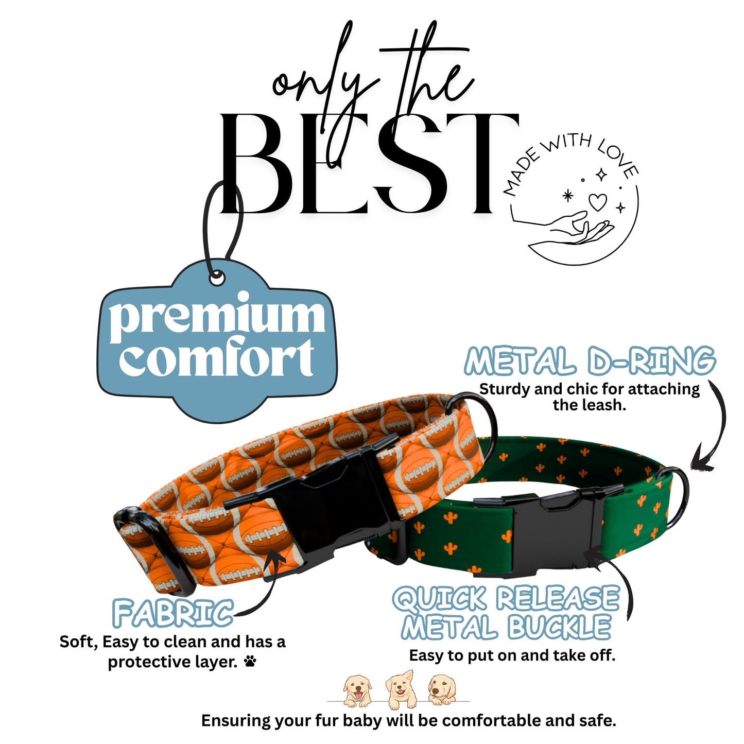 All-Star Game Day Dog Collar  Personalized Football Vibes Orange & Green Pup Gear Sunday Funday Football Dog Collar (OG-443)