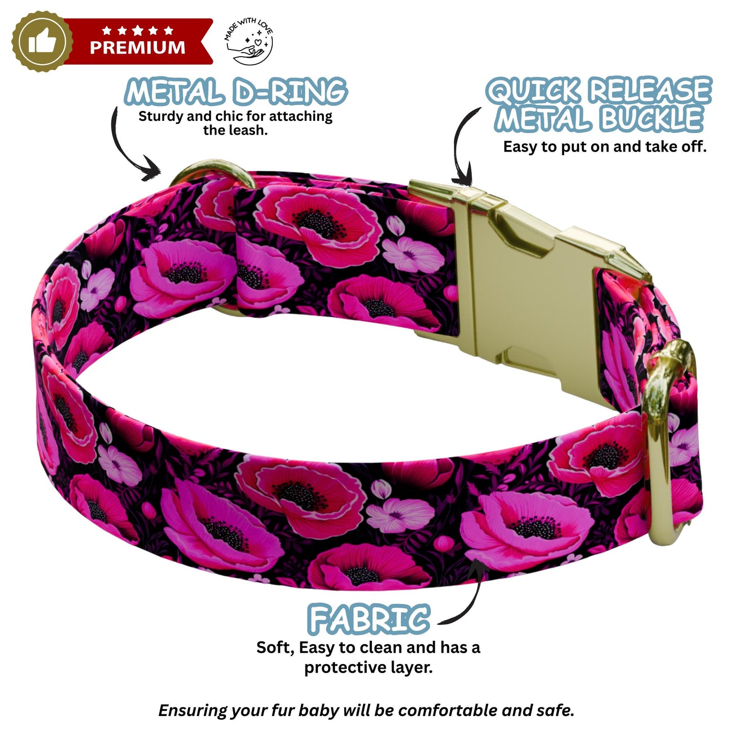 Pretty In Pink Personalized Floral Dog Collar Custom Flower Girly Dog Accessories (OG-502)